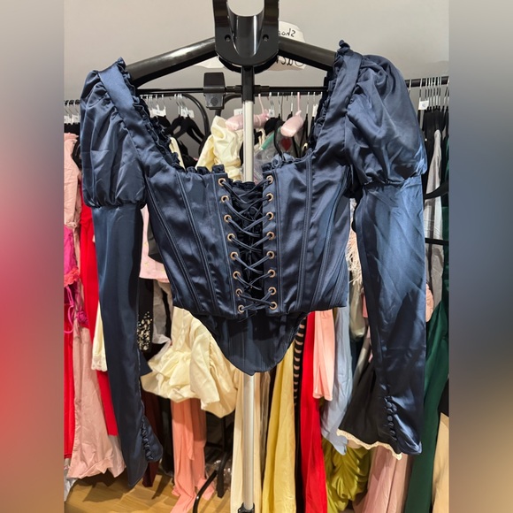 Navy Puff Sleeve Corset/Size S $149 House of CB NWOT - Picture 9 of 9